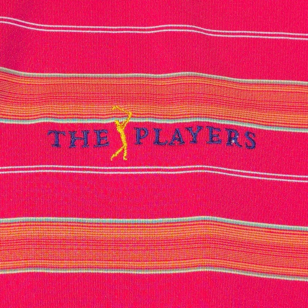 Nike Golf Polo Shirt Men' XL Red Orange Striped The Players Championship Fit Dry